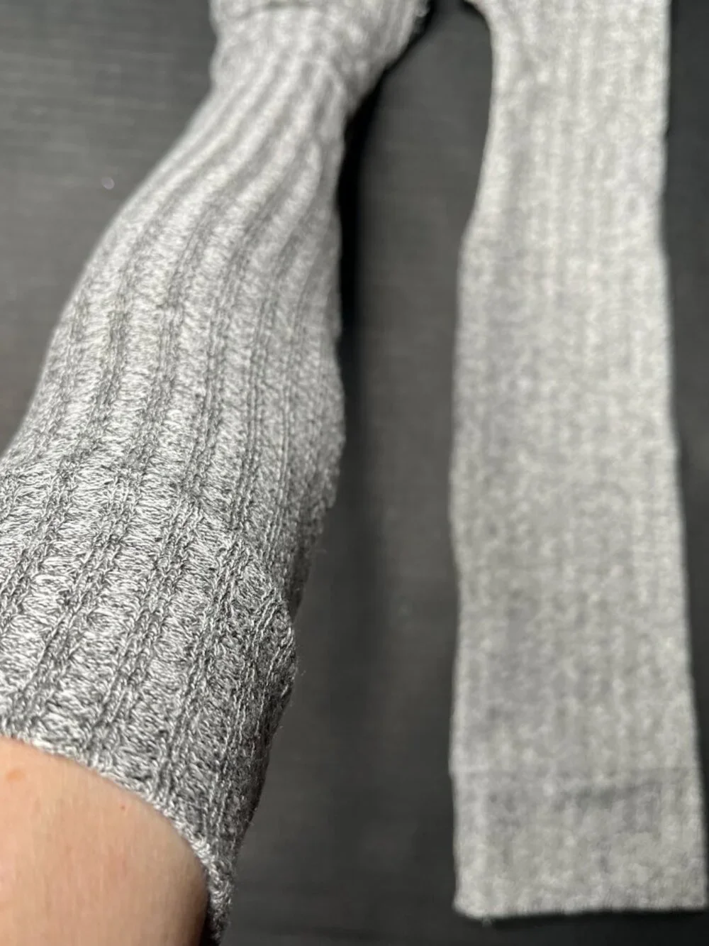 Sweater Fingerless Gloves Gray Knit Arm Warmers Over the Elbow Ribbed Soft Light